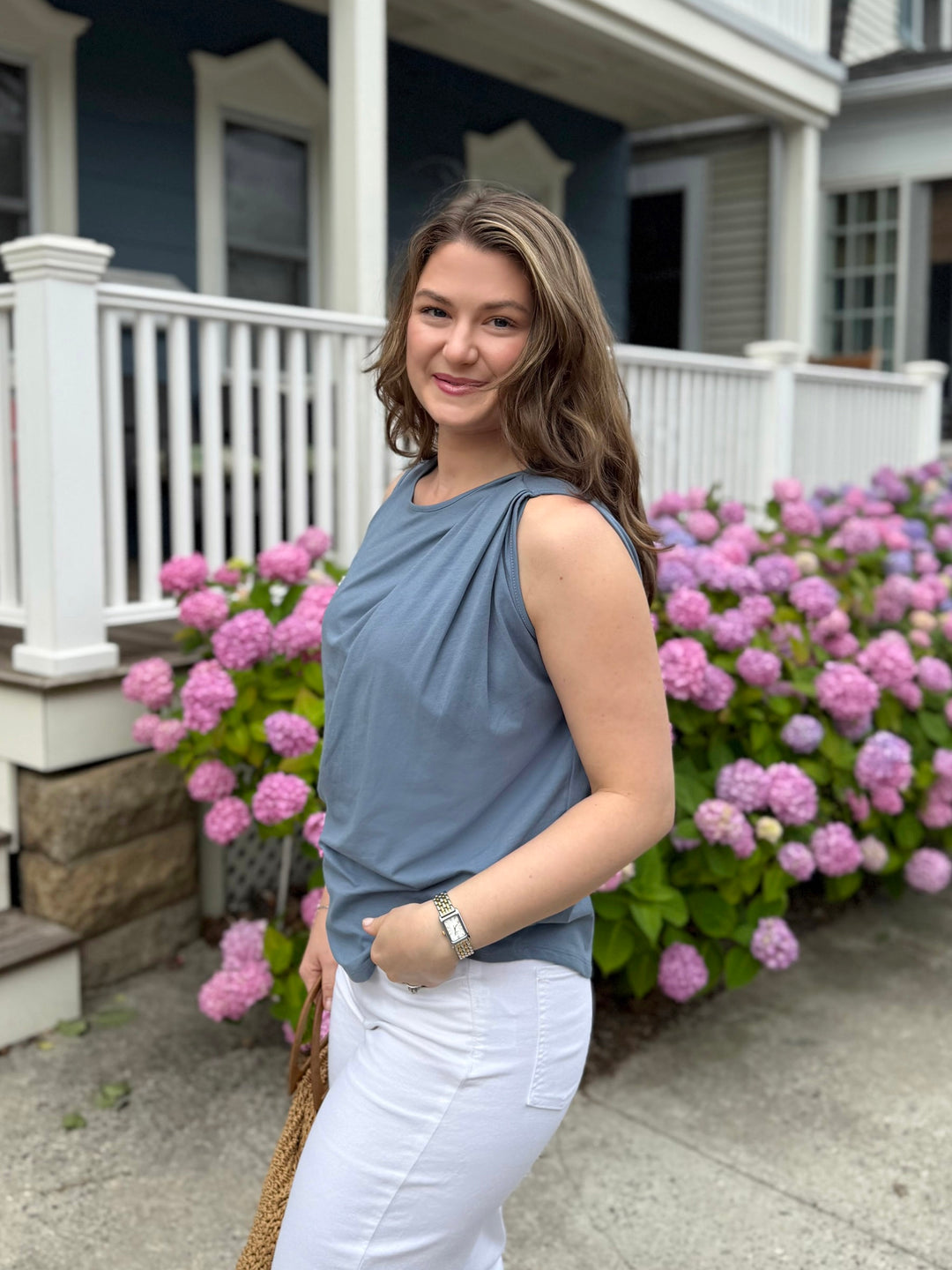 CHARLI draped top in Blue Dusk