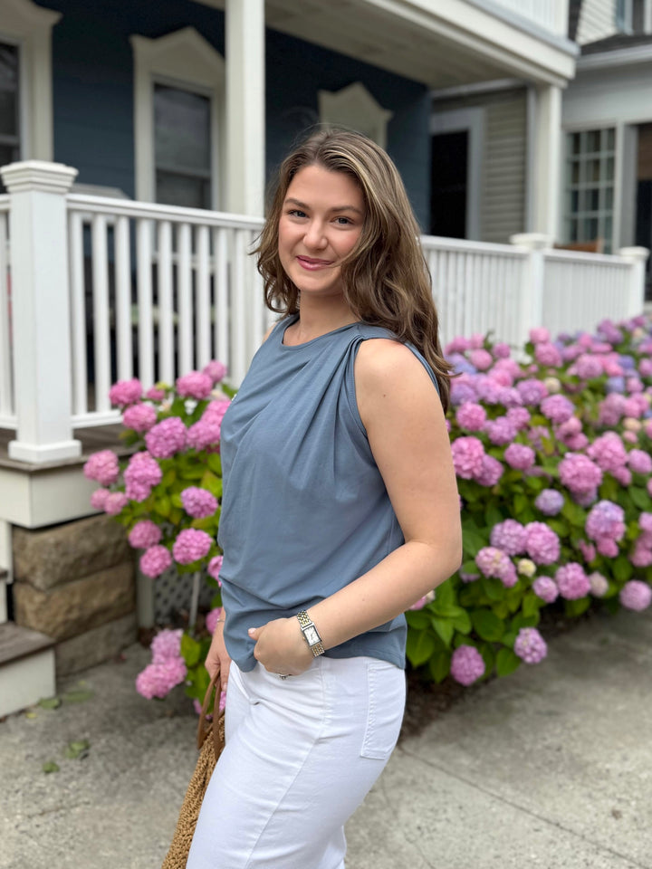 CHARLI draped top in Blue Dusk