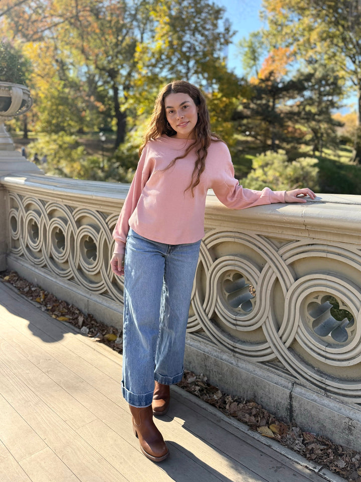HARPER waffle knit top in Earthy Rose