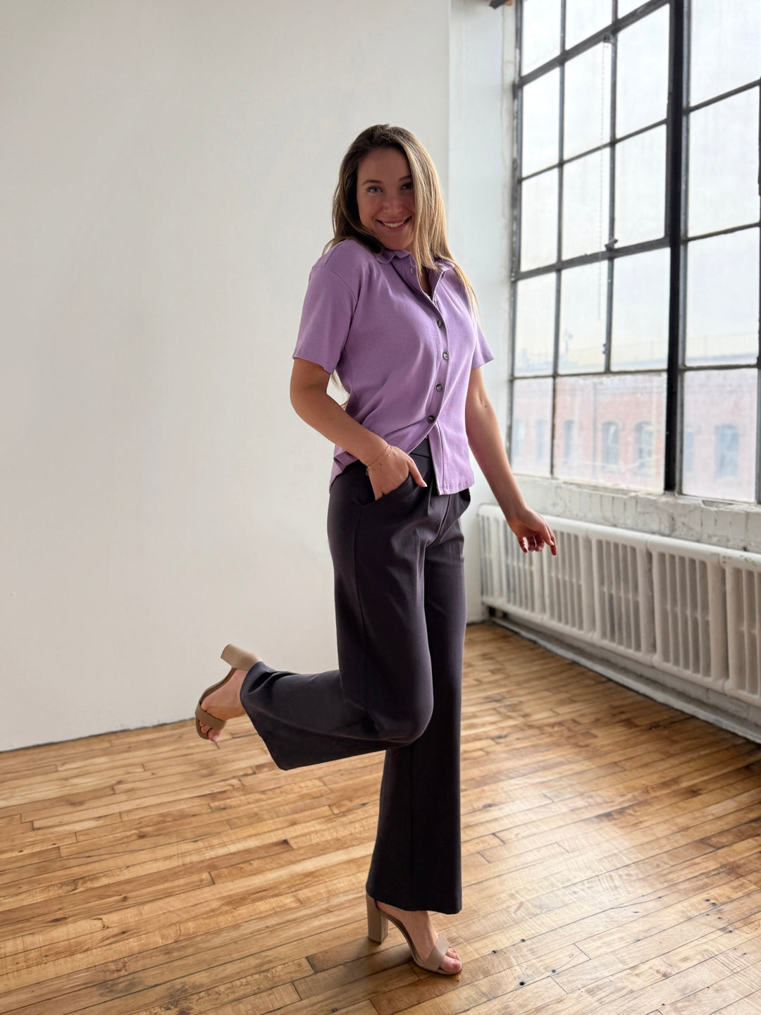 POLLY rib knit top in Purple Lilac
