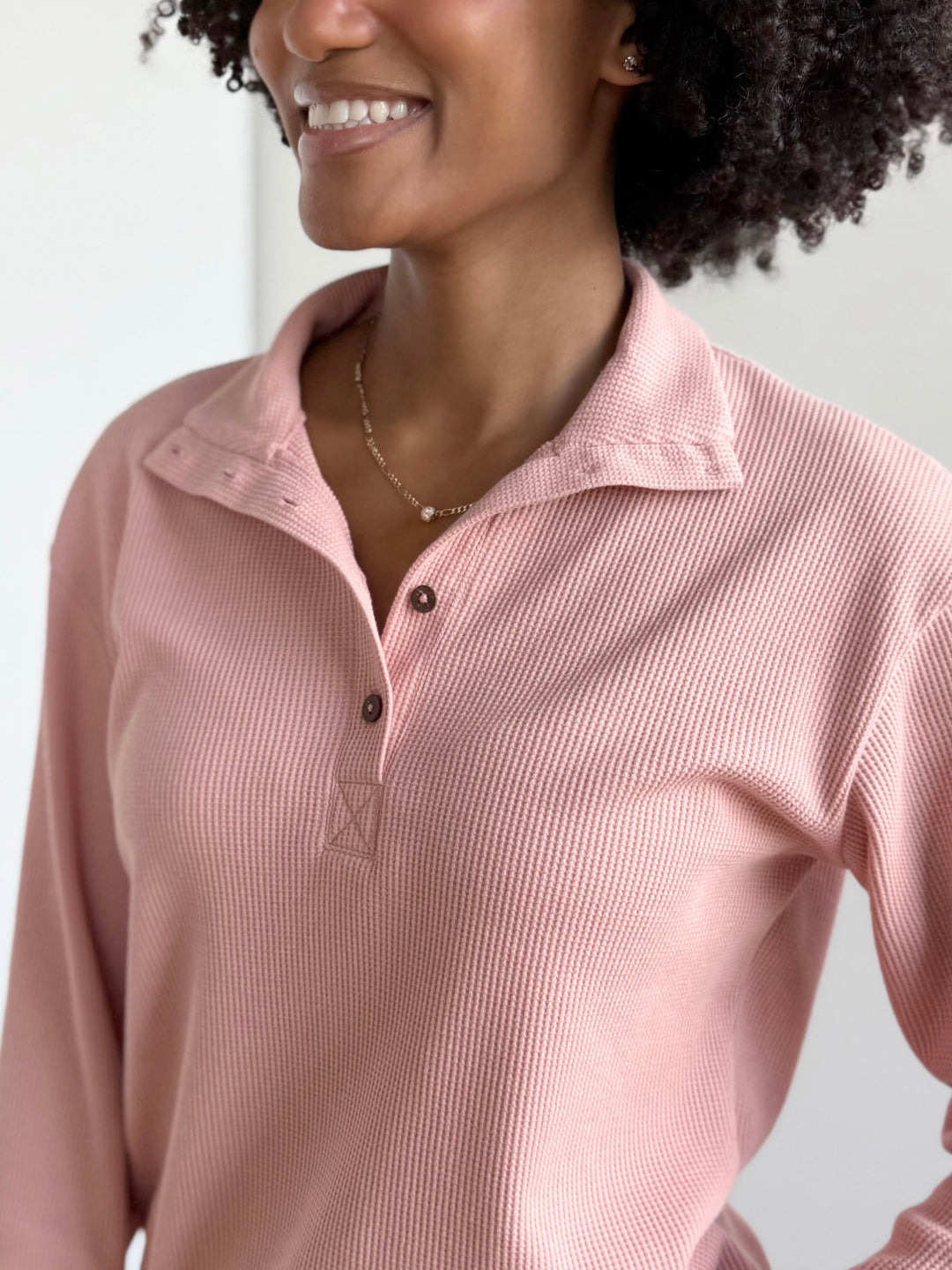 CHOE waffle knit top in Earthy Rose