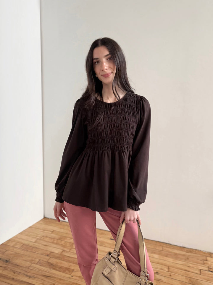 LYRIC smocked top in Chocolate Torte