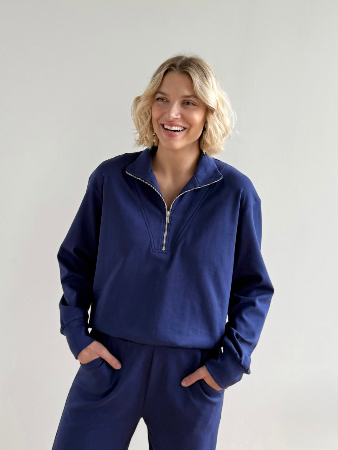 ASHER zip pullover in Bright Navy