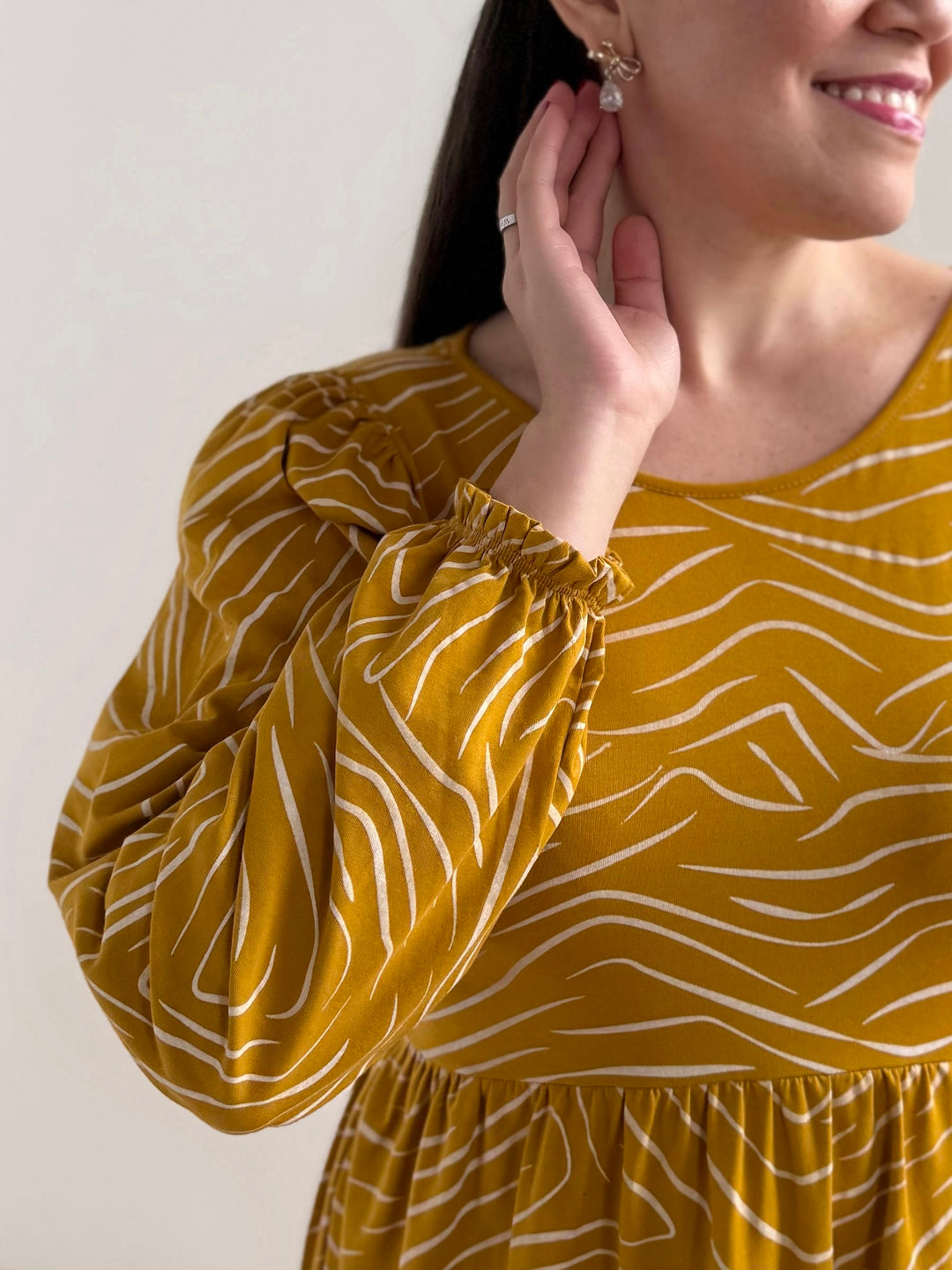 KAIA printed dress in Mustard/White