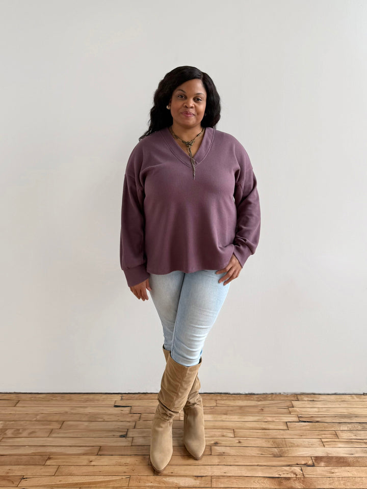 MEGANE waffle knit top in Plum Shadow