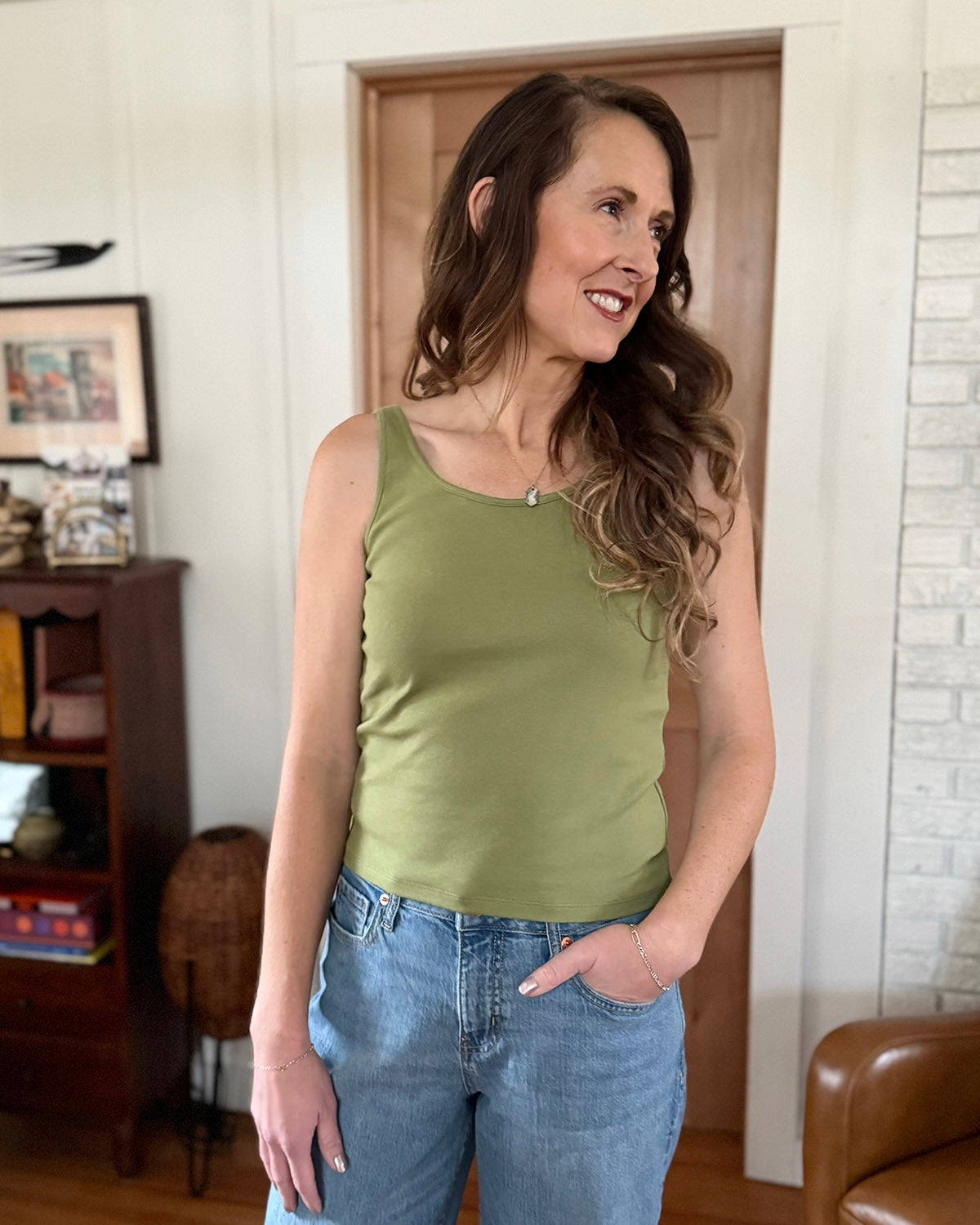 GRACE doubleknit tank in Grass Green