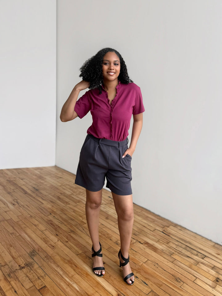 AVERIE heavy knit shorts in Gunmetal