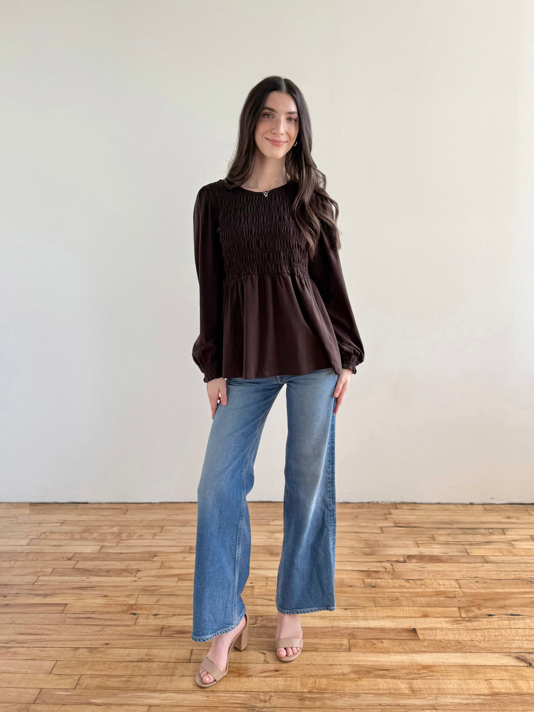 LYRIC smocked top in Chocolate Torte