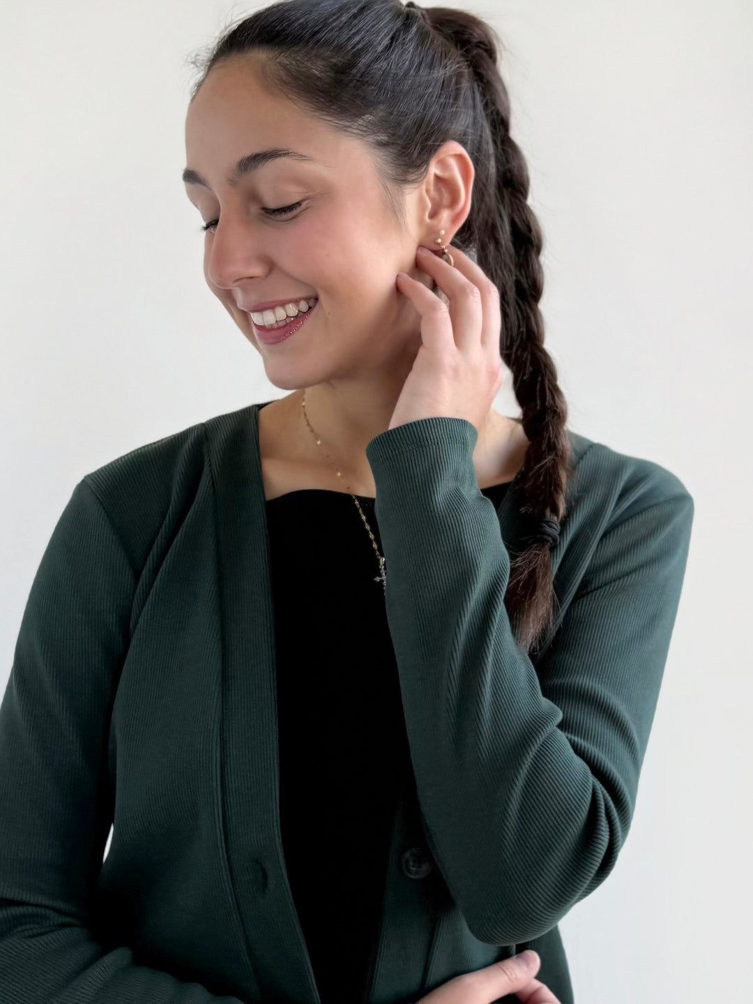 JUDE rib-knit fitted cardigan in Dark Jade