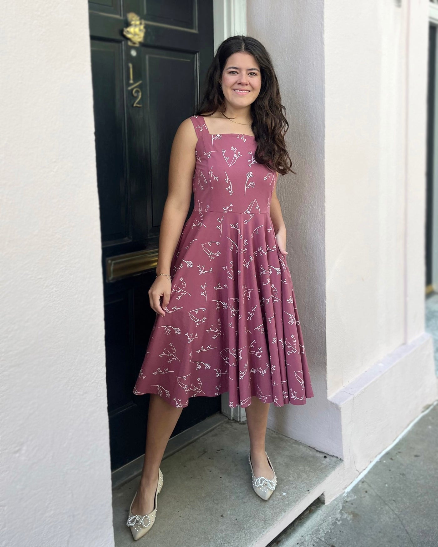 LAVANDE dress in Vintage Mauve/White