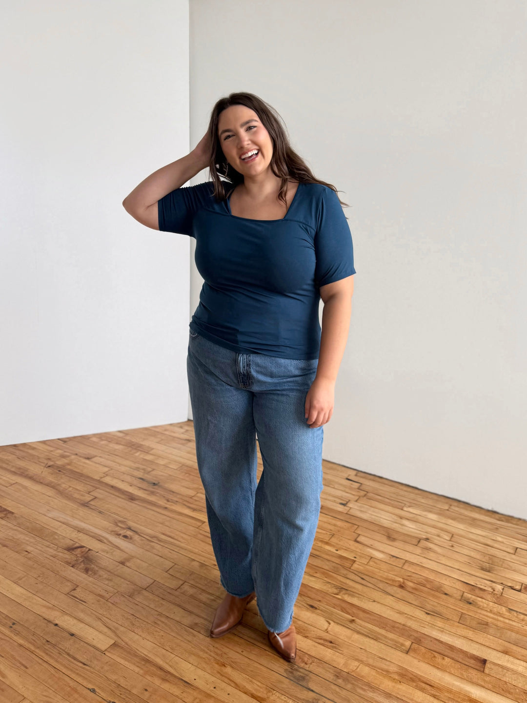 MILA fitted tee in Atlantic Blue
