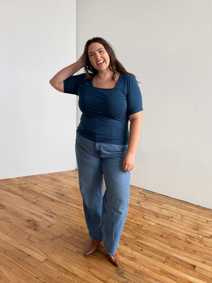 MILA fitted tee in Atlantic Blue