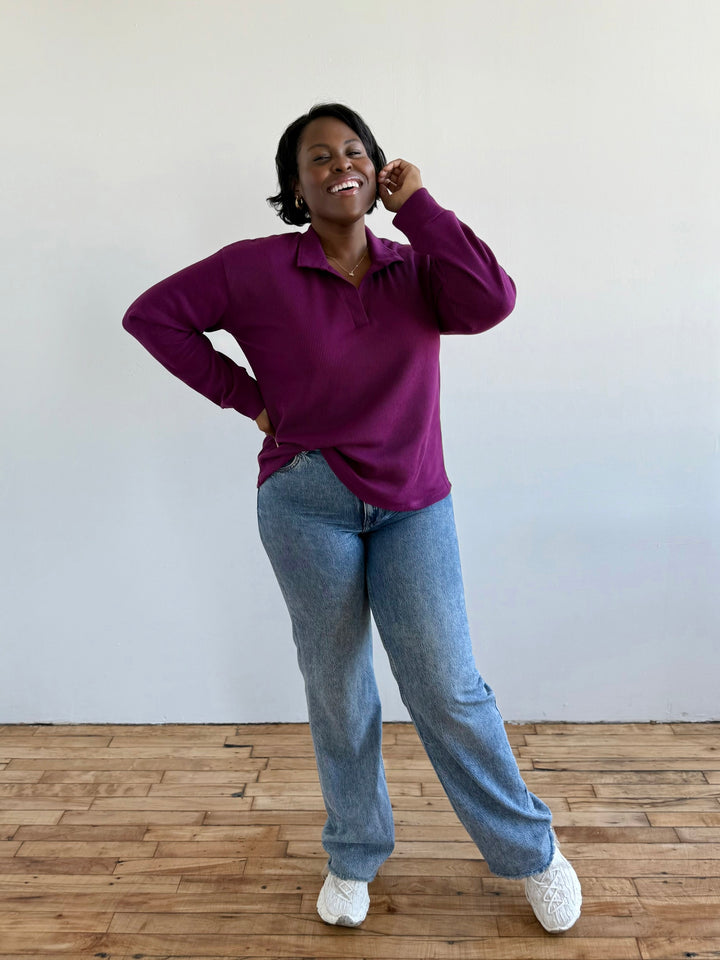 ADRIA waffle knit top in Purple Jewel