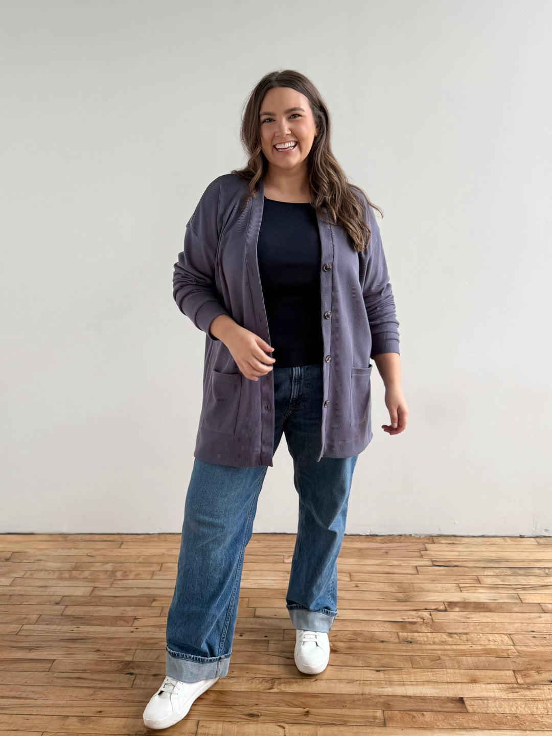 EVERLY waffle knit cardigan in Stonewash