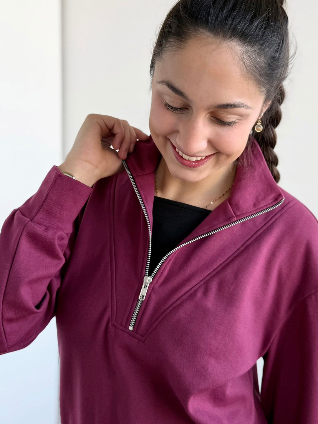 ASHER zip pullover in Raspberry