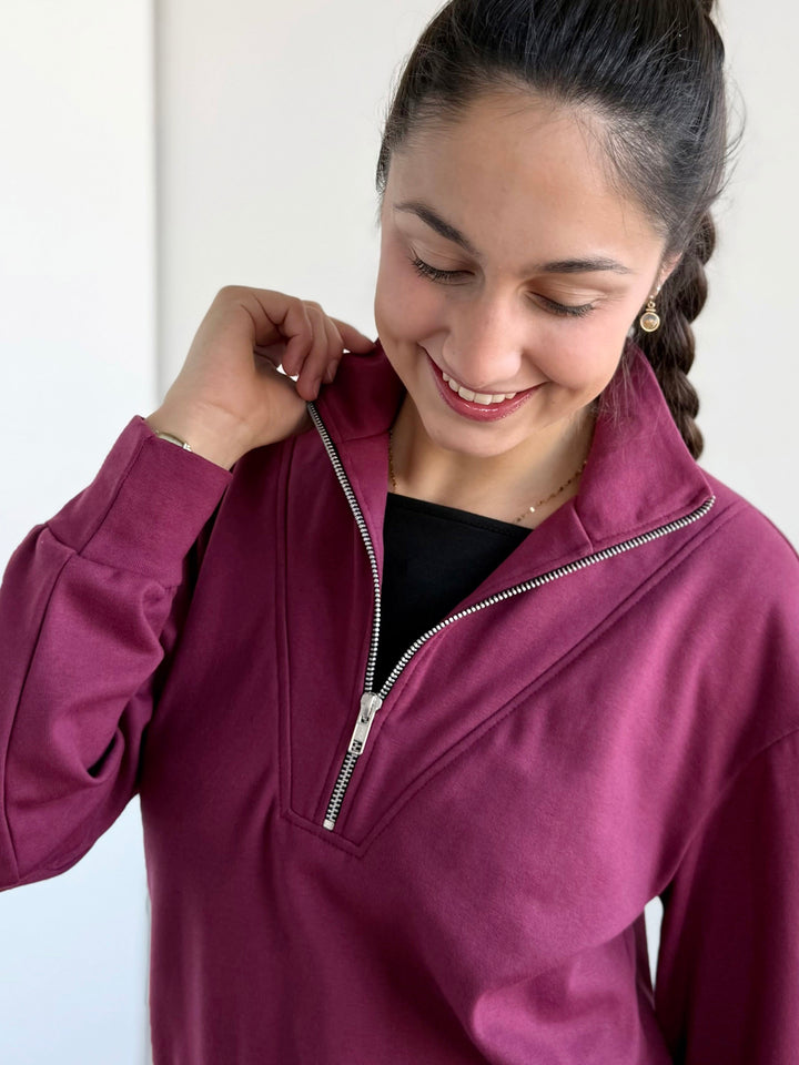 ASHER zip pullover in Raspberry