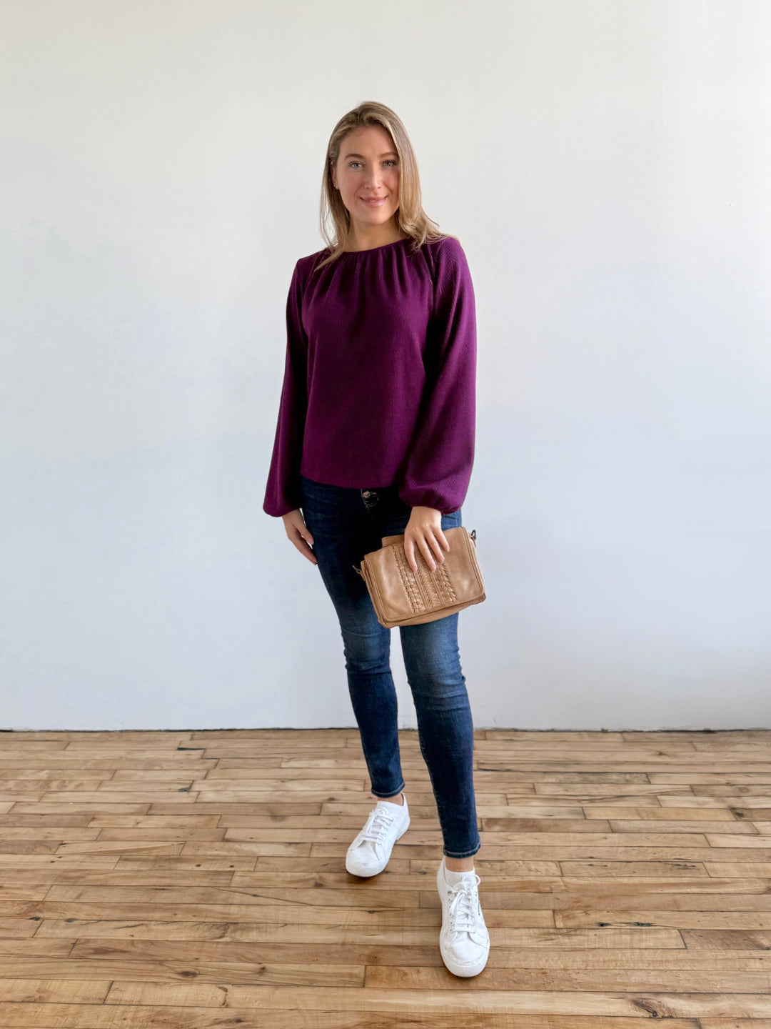 VIVIAN waffle knit top in Purple Jewel