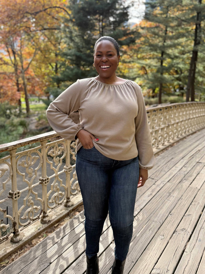 VIVIAN waffle knit top in Taupe Grey