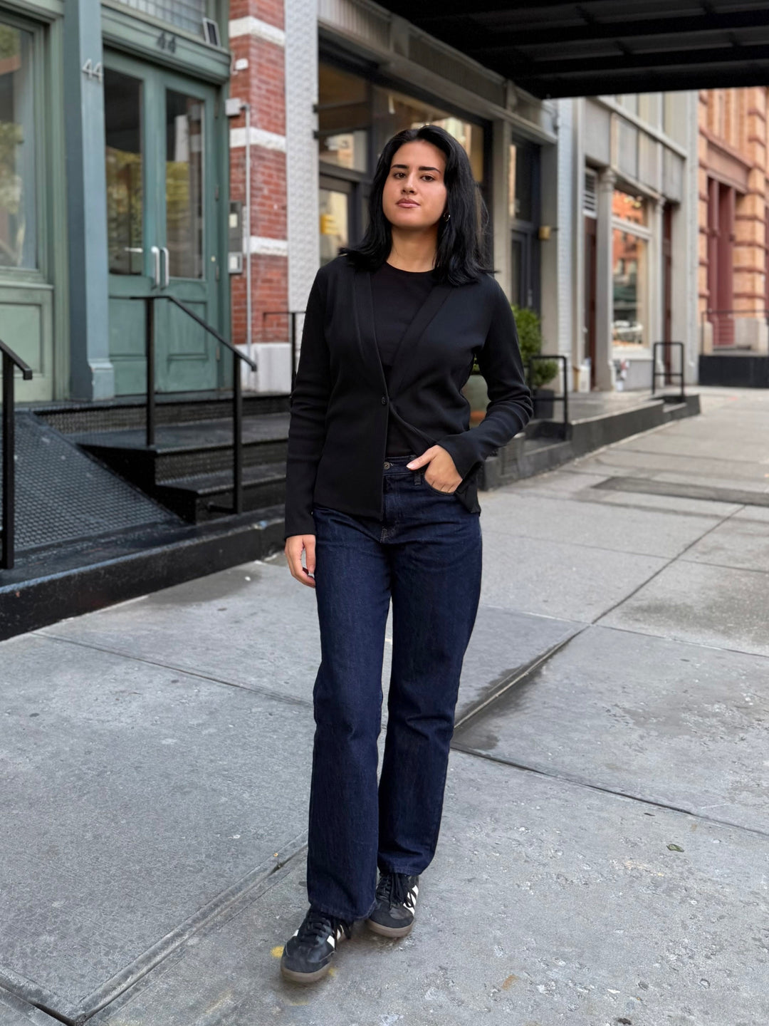 JUDE rib-knit fitted cardigan in Black