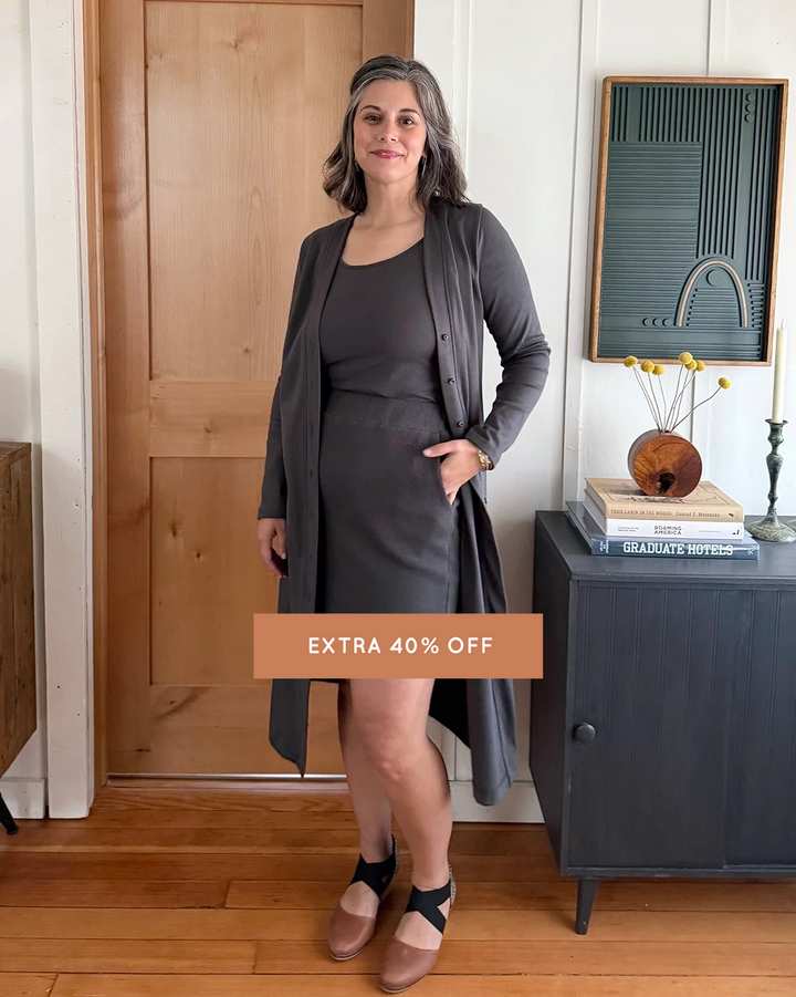 LENA doubleknit duster/dress in Charcoal Blue