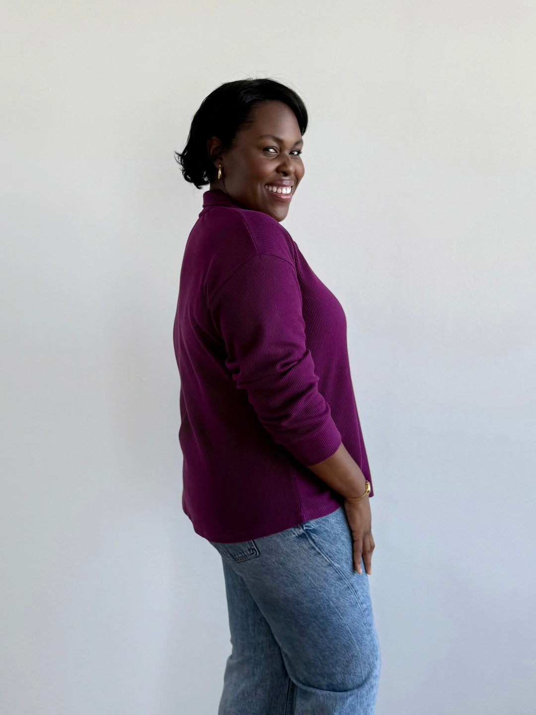 ADRIA waffle knit top in Purple Jewel