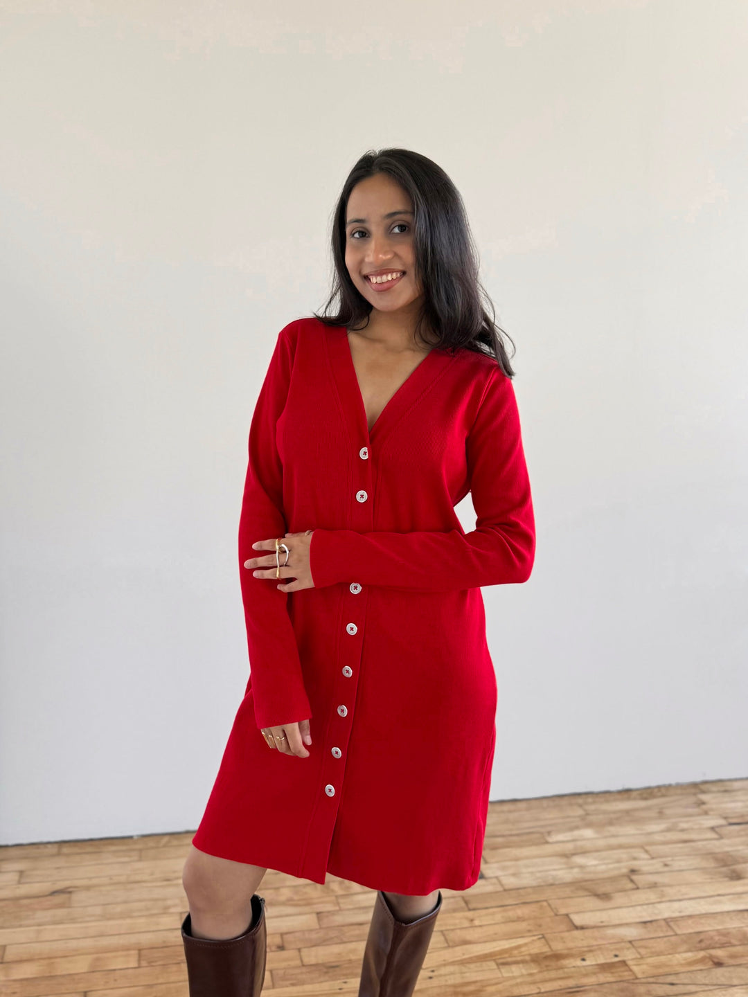 HELENA rib knit dress/duster in Cherry Red