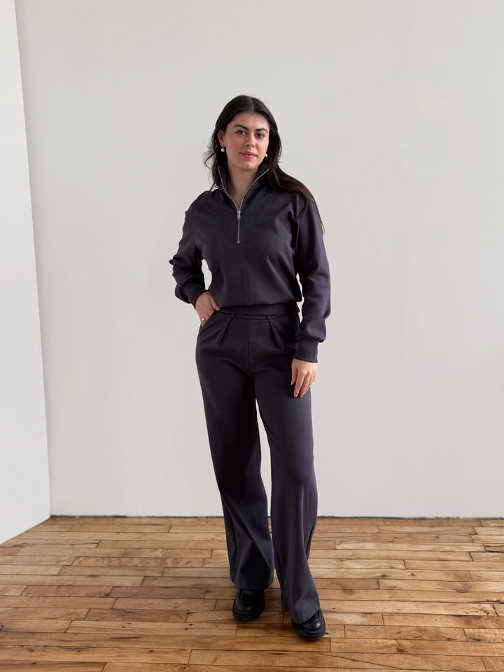 LONDON heavy knit pants in Gunmetal