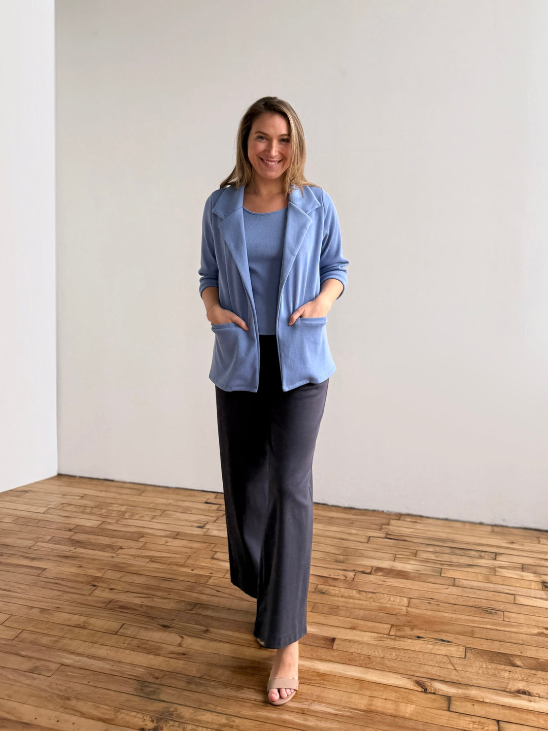 CROSBY rib knit blazer in Bluebell