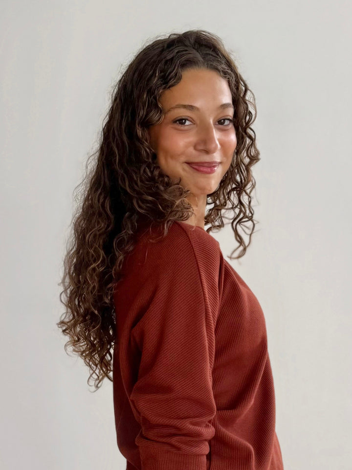 TENLEY waffle knit top in Cherrywood