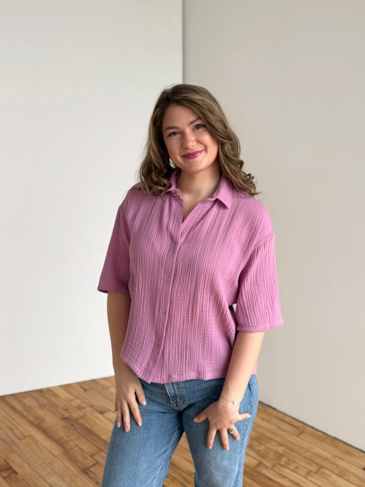 CARROLL gauze boxy shirt in Soft Orchid