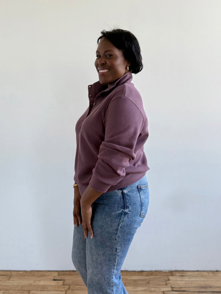 CHOE waffle knit top in Plum Shadow