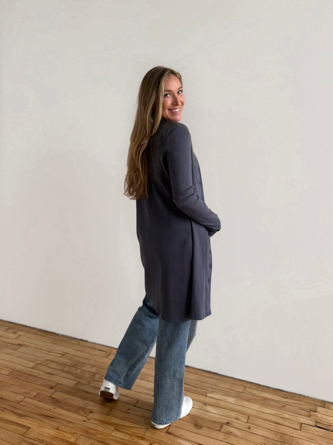 HELENA rib knit dress/duster in Blue Storm