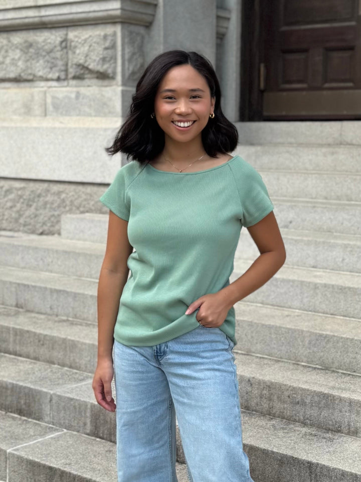LILLE rib knit tee in Jade Leaf