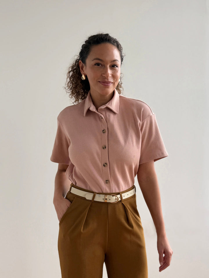 POLLY rib knit top in Vintage Peach