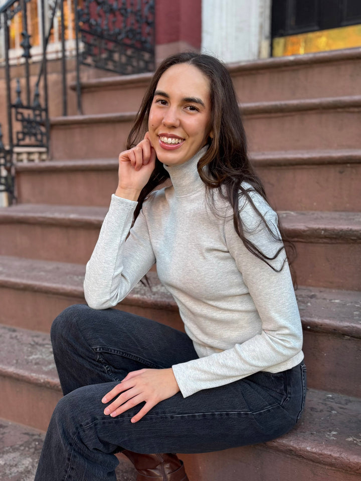 MILANE rib-knit top in Marble Grey