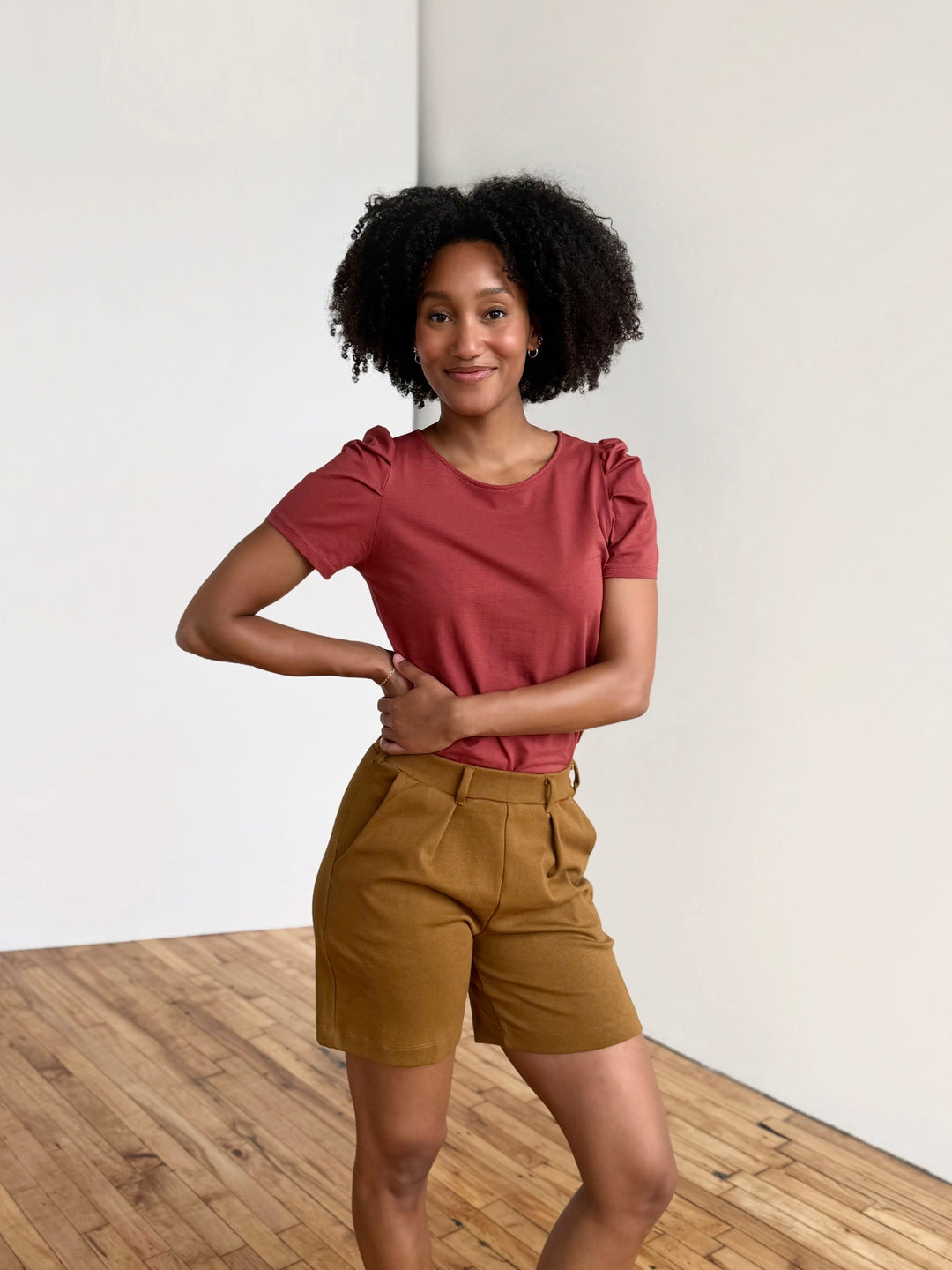 AVERIE heavy knit shorts in Warm Sienna