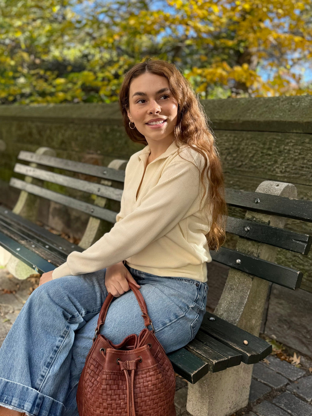 SEDONA waffle knit top in Almond Milk