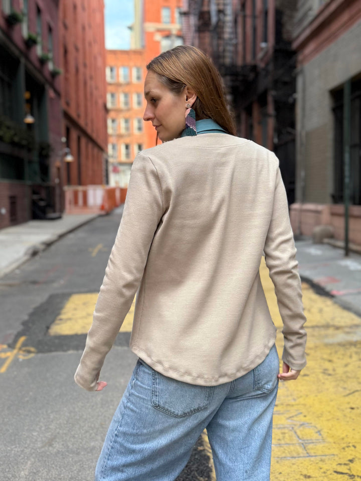 JUDE rib-knit fitted cardigan in Sandstone