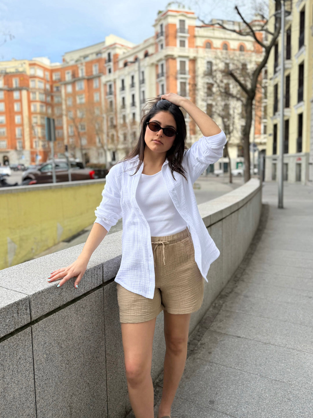 MADRID gauze shorts in Sandy Tan