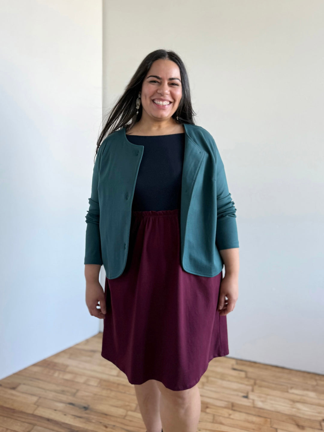 CAITLIN rib+jersey dress in Navy/Merlot