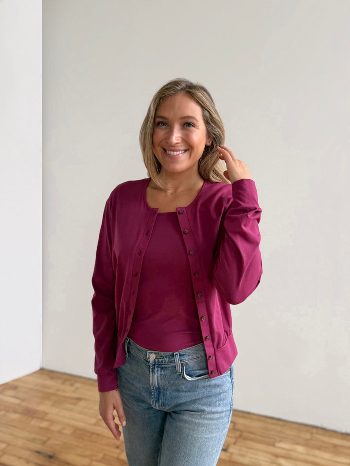 EUGENIE cardigan/top in Deep Berry