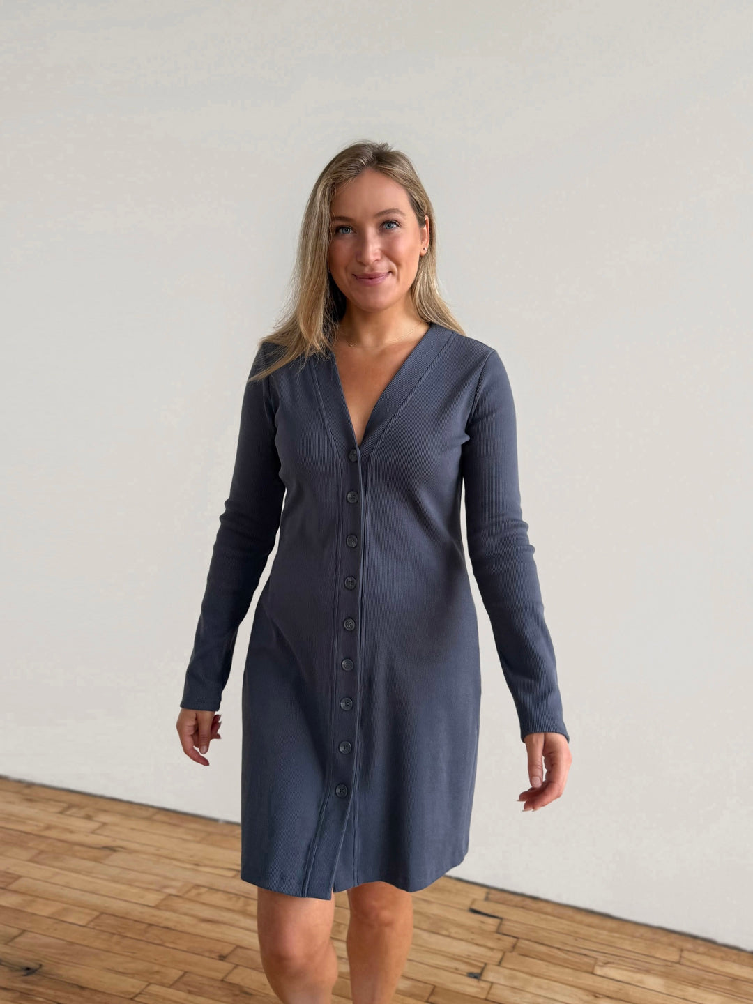 HELENA rib knit dress/duster in Blue Storm
