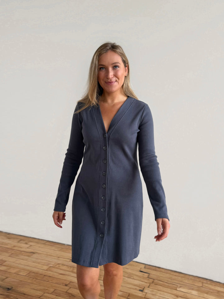 HELENA rib knit dress/duster in Blue Storm