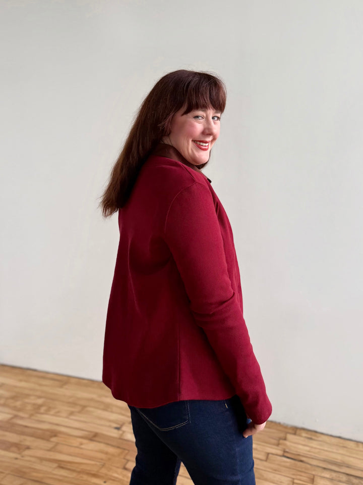 JUDE rib-knit fitted cardigan in Rich Red