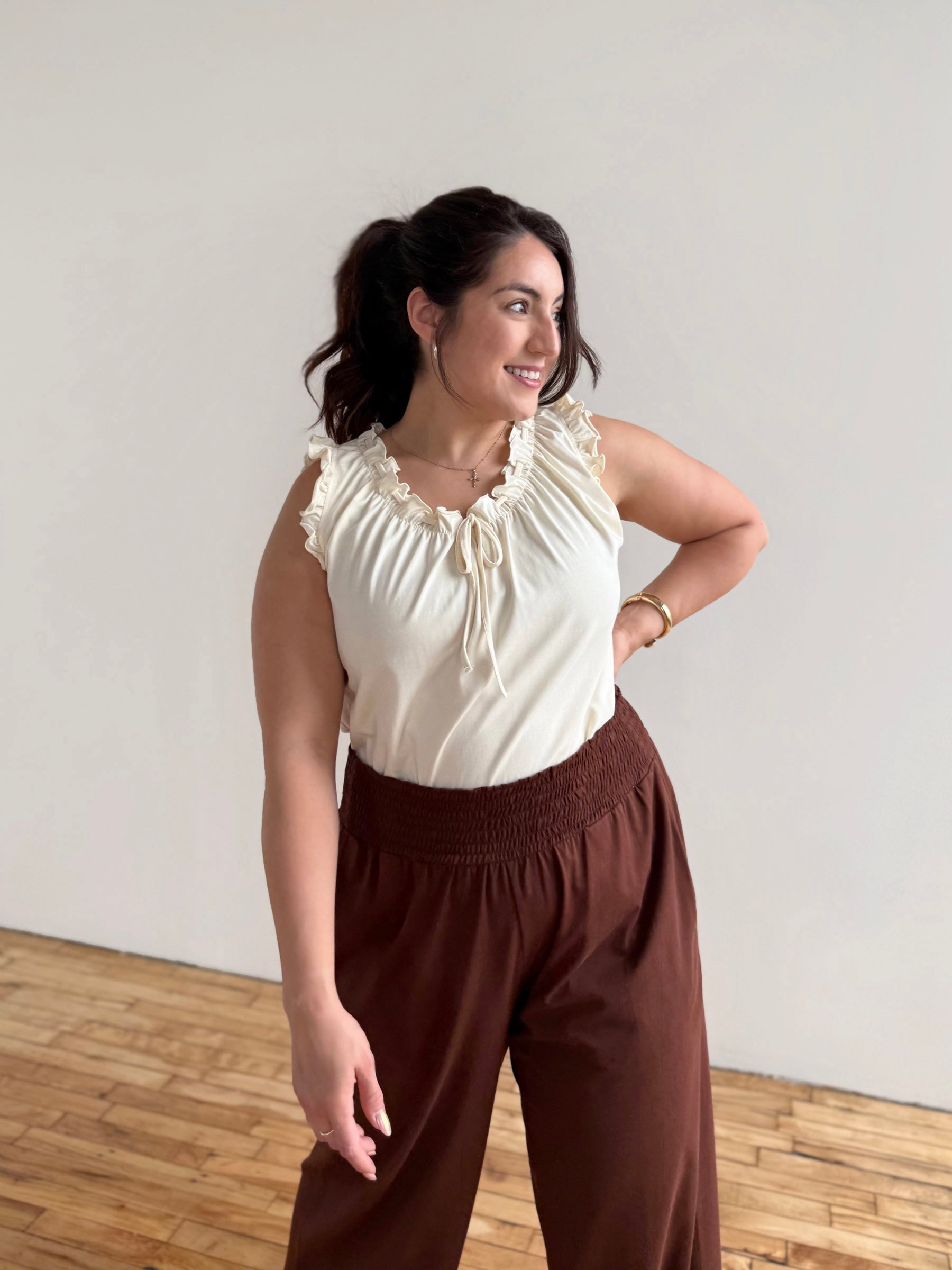 EVELINE smocked jersey pants in Burnt Cedar – Elegantees