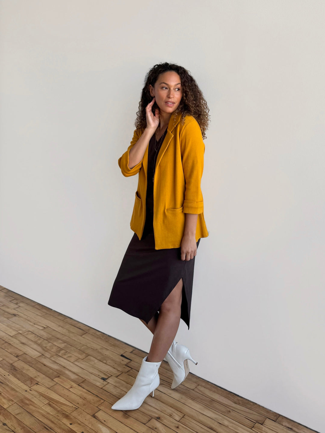 CROSBY rib knit blazer in Goldenrod