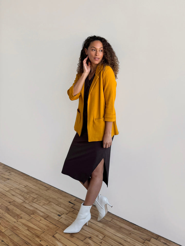 CROSBY rib knit blazer in Goldenrod