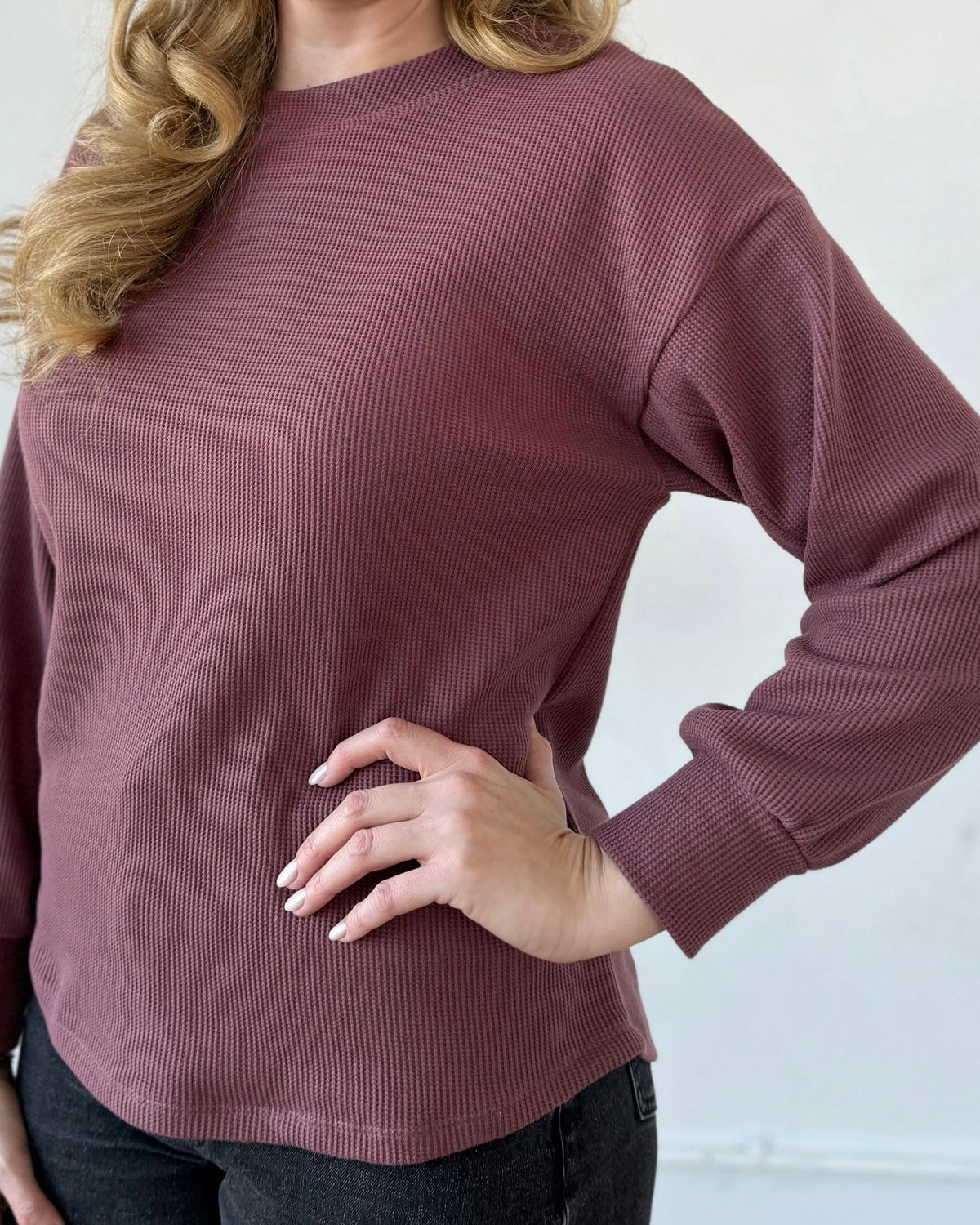 HORIZON waffle knit top in Muted Fig