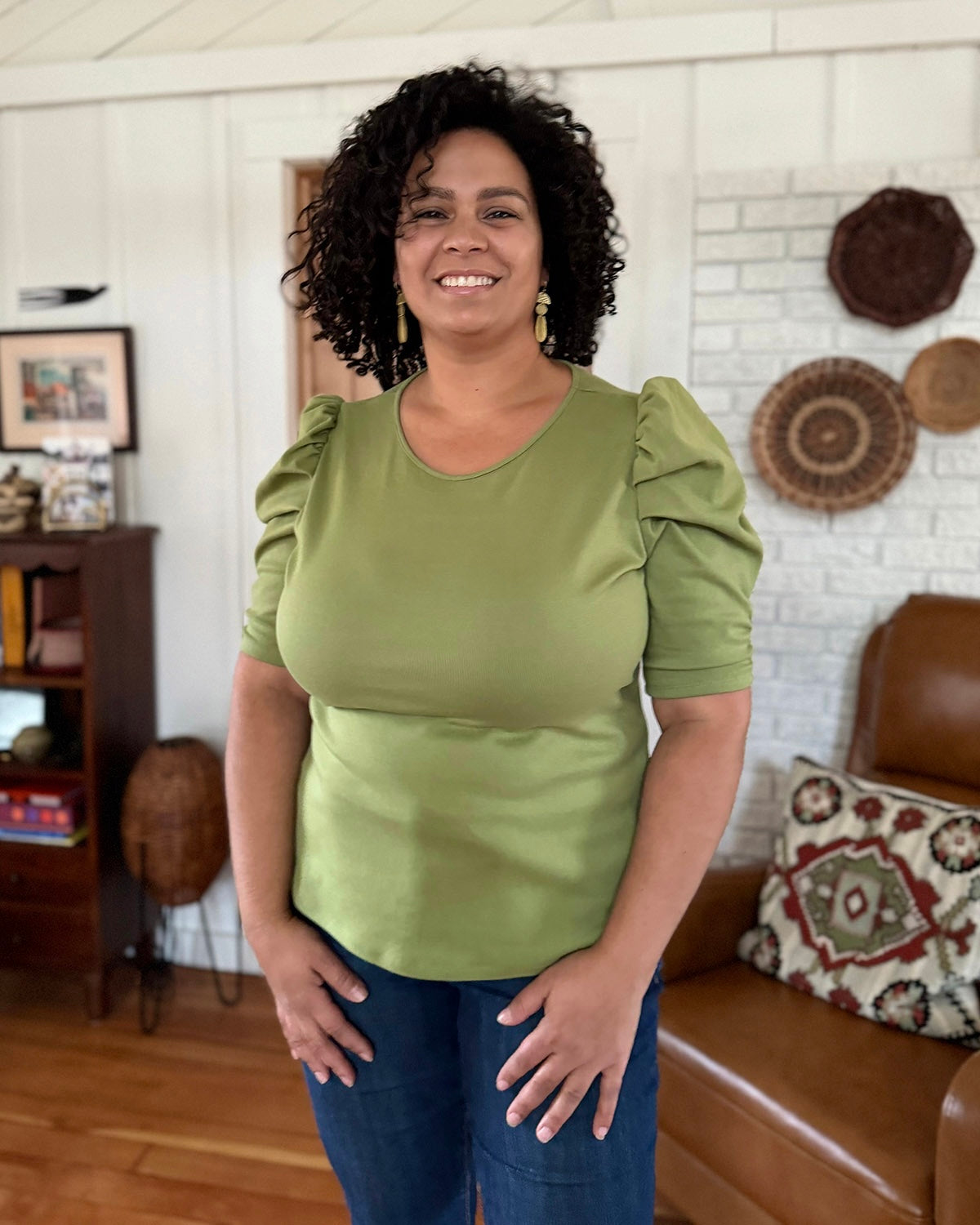 CORALIE doubleknit top in Grass Green