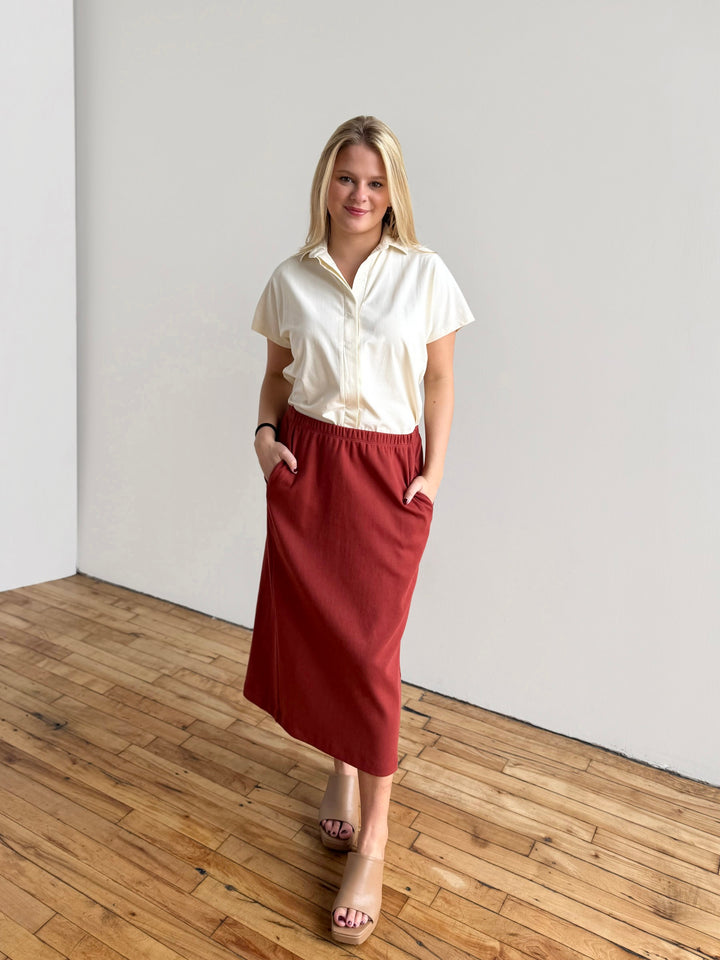 DANIELLE heavy-knit skirt in Red Amber